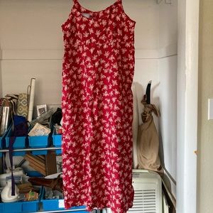 Vintage 90s Floral Red Midi Spaghetti Strap Dress Size S